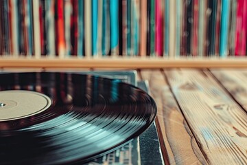 Obraz premium Vinyl record collection with space for titles in vintage style