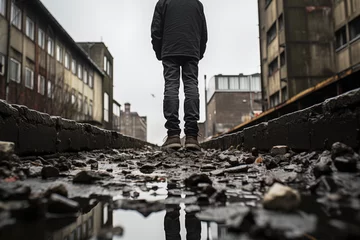 Fotobehang Homelessness in the City. Urban Despair © OlgaSolo