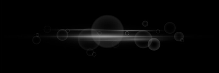 Light glare of light. A flash of lines and shimmer particles. Horizontal neon light.