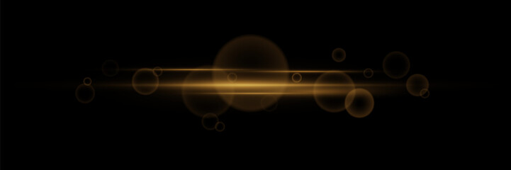 Light glare of light. A flash of lines and shimmer particles. Horizontal neon light.