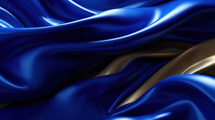 Obraz premium Luxurious blue and gold silk fabric with dynamic waves, creating an elegant and opulent textile background.