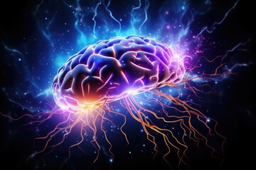 Obraz premium Neural basis creativity, cortical connectivity neurotransmitters serotonin dopamine. Cognitive neural synchronization mind-wandering. Cognitive reserve influence of environment on neuro creativity.