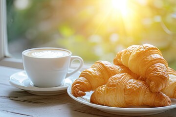 Croissants and coffee in a cafe setting