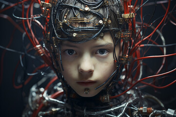 AI generated image of futuristic man smart robot from the future