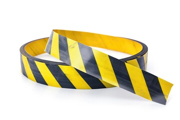 Yellow and black barricade tape on white background path included