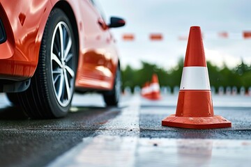 Driving school focuses on traffic cones at test track for modern cars