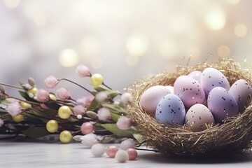 Fototapeta na wymiar easter eggs in a nest, easter background, easter holiday, easter