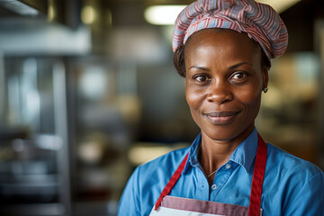AI generated image of school cook preparing meal for children