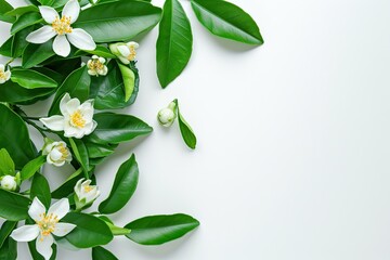 Blooming citrus tree on white