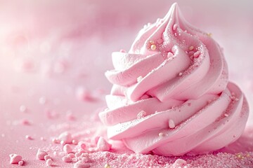 Pink candy on light background French pastries marshmallow swirls Close up of whipped dessert egg cream and sugar Trendy picture