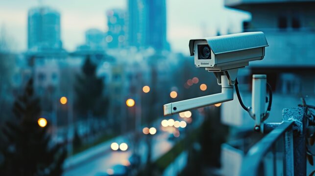 A modern security camera mounted on a wall, vigilantly monitoring for safety and protection, symbolizing surveillance, privacy, and technology in residential areas. Ai generated