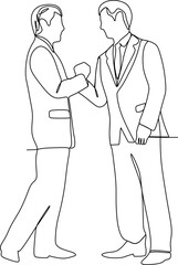 continuous line of a smiling young man shaking hands with his businessman friend