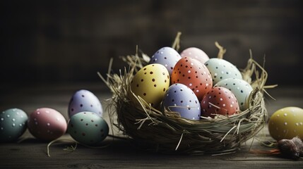 Naklejka na ściany i meble easter eggs in nest, easter background, easter holiday