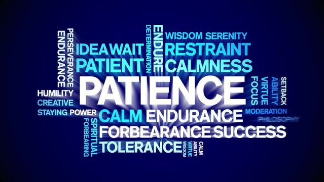 Patience animated word cloud;text design animation tag kinetic typography seamless loop.