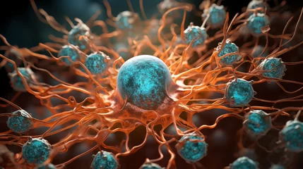 Foto op Plexiglas A close-up view of a kidney cancer cell with a structure highlighted in vibrant copper color, symbolizing its pivotal role © catalin