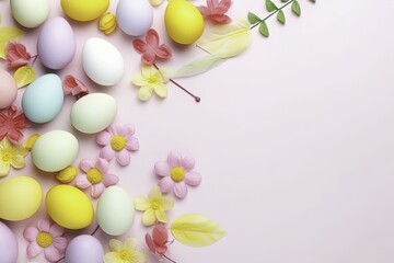 easter eggs and flowers, Easter background, Easter holiday