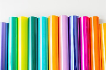 Rainbow colored vinyl car wrapping rolls isolated on white background