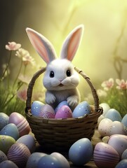 easter bunny with eggs, Easter background, Easter holiday