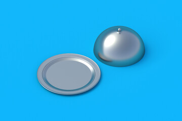 Open restaurant trays with cloches. Banquet table setting. Food menu. Dishes in the kitchen. Luxury service. Cuisine of the world. 3d render