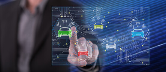 Man touching a smart car concept