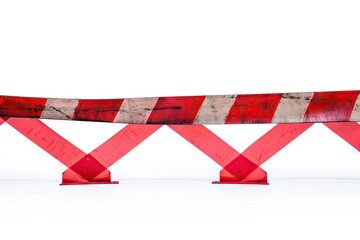 Red barriers in front of entrance isolated on white