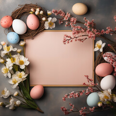 Easter background with eggs and flora