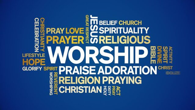 Worship animated word cloud;text design animation tag kinetic typography seamless loop.