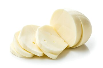 Mozzarella cheese isolated on white background with depth of field - obrazy, fototapety, plakaty