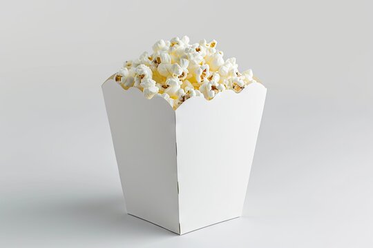 Isolated white popcorn box template mockup with custom graphics packaging