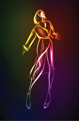 Hand-drawn fashion model from a neon. A light girl's. Fashion girl. - 712224407