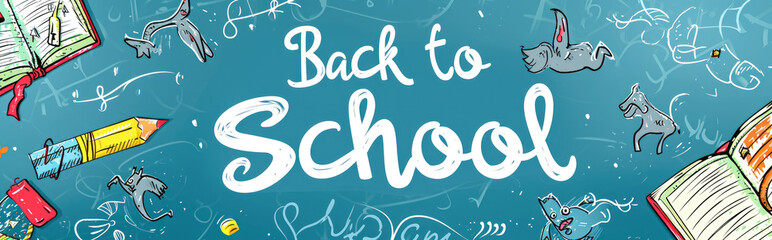 Back to school banner with hand drawn doodle elements.