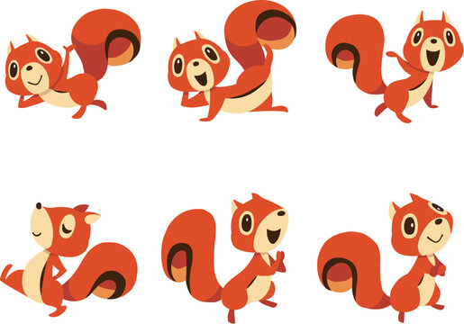 手描きのかわいいリスキャラクターセット3　(リラックス、拍手、腕組み他)
