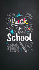 Back to school. Chalkboard background with doodles.