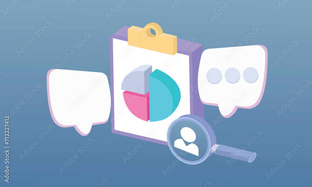 Poster 3d render marketing analytics and development illustration. taking part in business activities. magn