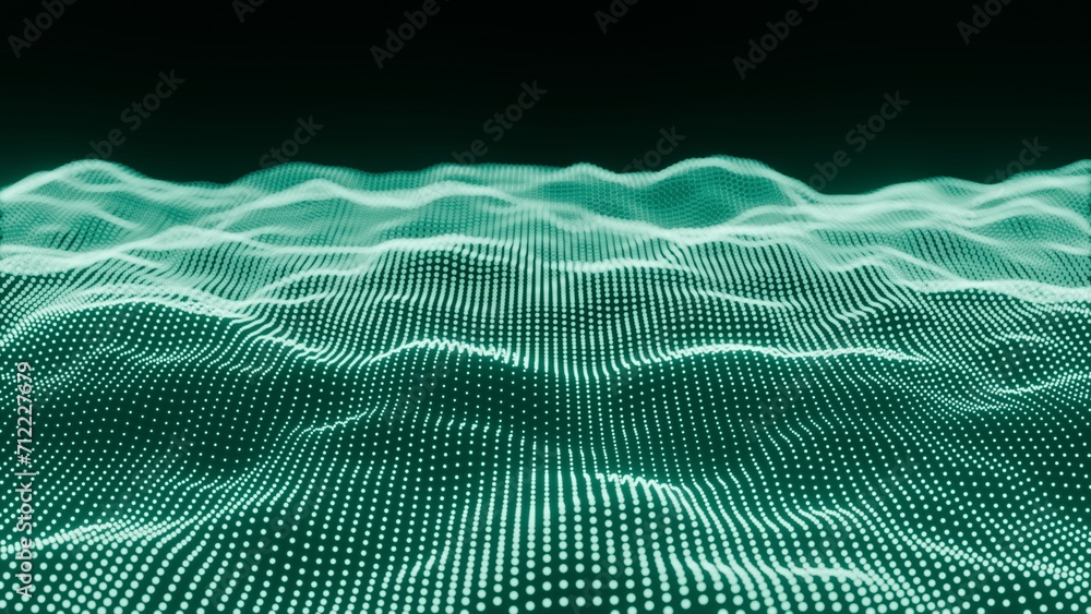 Poster technology digital wave background concept.beautiful motion waving dots texture with glowing defocus