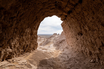 The ruins of Ayaz Kala, one of Desert Castles of Ancient Khorezm traditionally known as Elliq Qala, Unesco World Heritage Site in Karakpakstan, Kyzylkum desert, Uzbekistan
