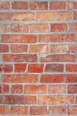 Detailed red brick wall background texture, copy space.