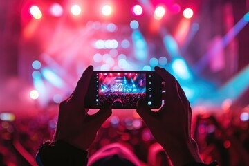 people use smart phones record video at music concert - obrazy, fototapety, plakaty