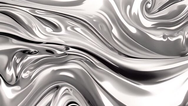 Silver liquid flowing abstract background. Seamless waving silver Background. Mettalic glossy animation texture design looping 3D animation. White metallic loop background and texture. Metal