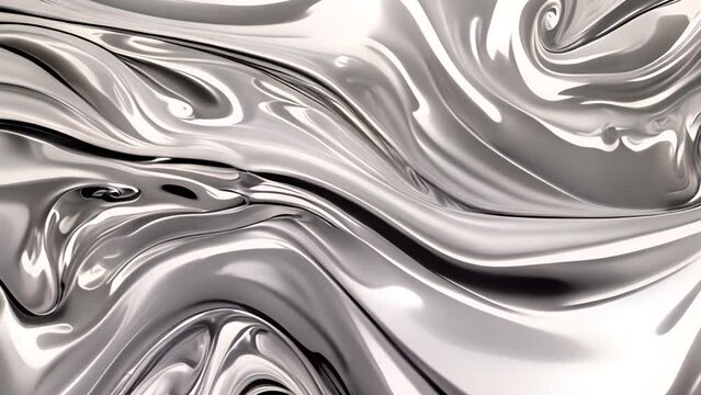 Silver liquid flowing abstract background. Seamless waving silver Background. Mettalic glossy animation texture design looping 3D animation. White metallic loop background and texture. Metal