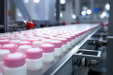 Obraz premium Pill capsules filling in medical factory.