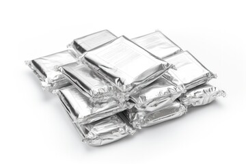 Medical drugs and pills in silver shiny package isolated on white background