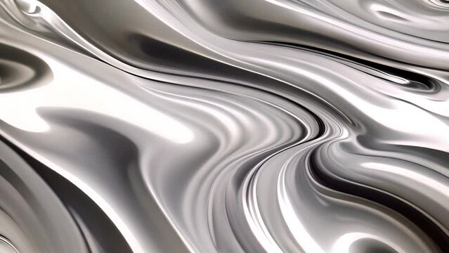 Silver liquid flowing abstract background. Seamless waving silver Background. Mettalic glossy animation texture design looping 3D animation. White metallic loop background and texture. Metal