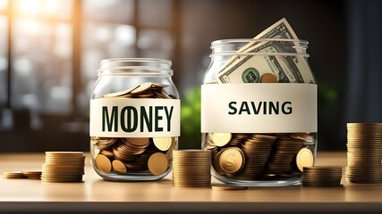 money in the house, money in the bottle, money saving, coins, economic concept, financial home saving,morning shot