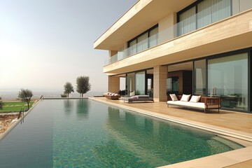 Fototapeta premium a pool backyard at modern minimalist house with a modern sofa ideas style inspiration