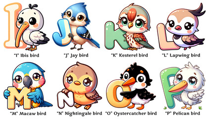 Cute Birds Alphabet For Kids Learning. Nursery Clipart 02