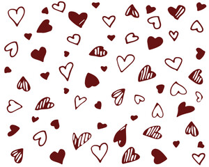 Vector pattern illustration , graphic design , hand drawn flat style hearts background wallpaper pink and red perfect for your design ,Valentine's Day, love , small and cute hearts for prints	