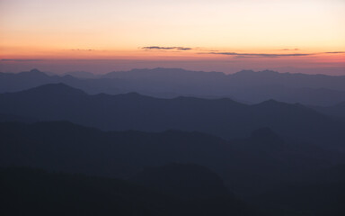 Landscape image of mountains view and colorful sky before sunset