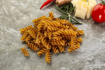 Raw whole grain pasta fusilli