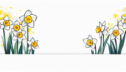 Abstract spring narcissus flowers header with copy space
